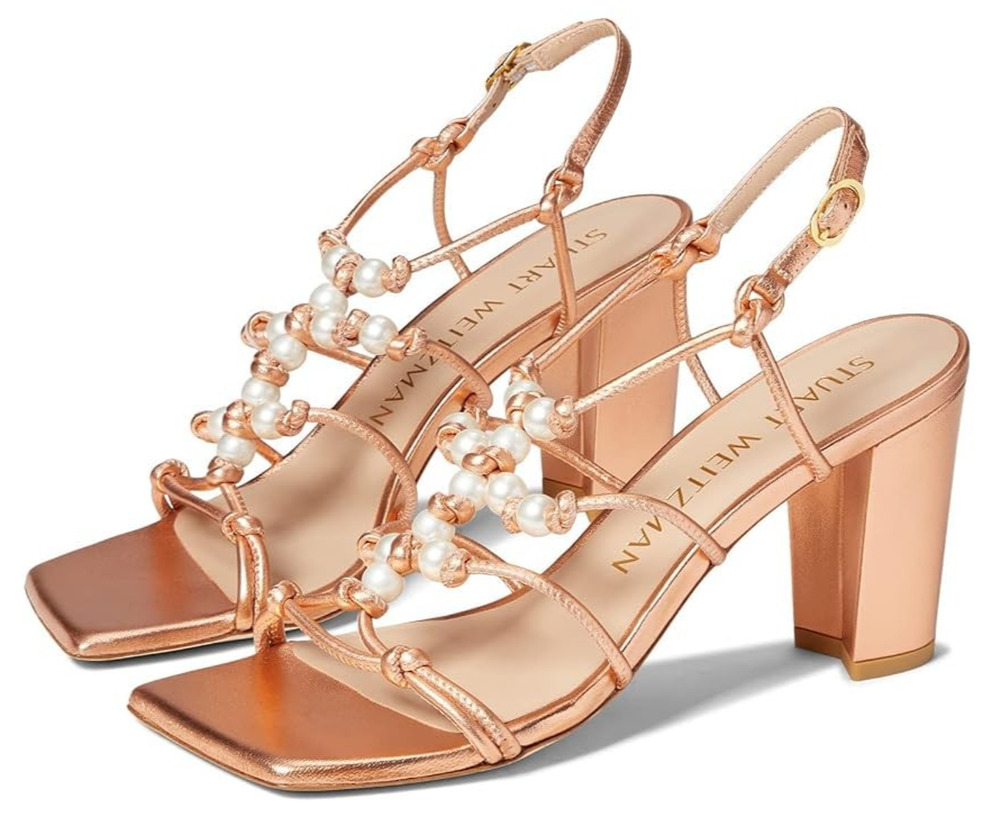 Stuart Weitzman Pearl Knot 80 Block Heel Sandal Mango 7.5